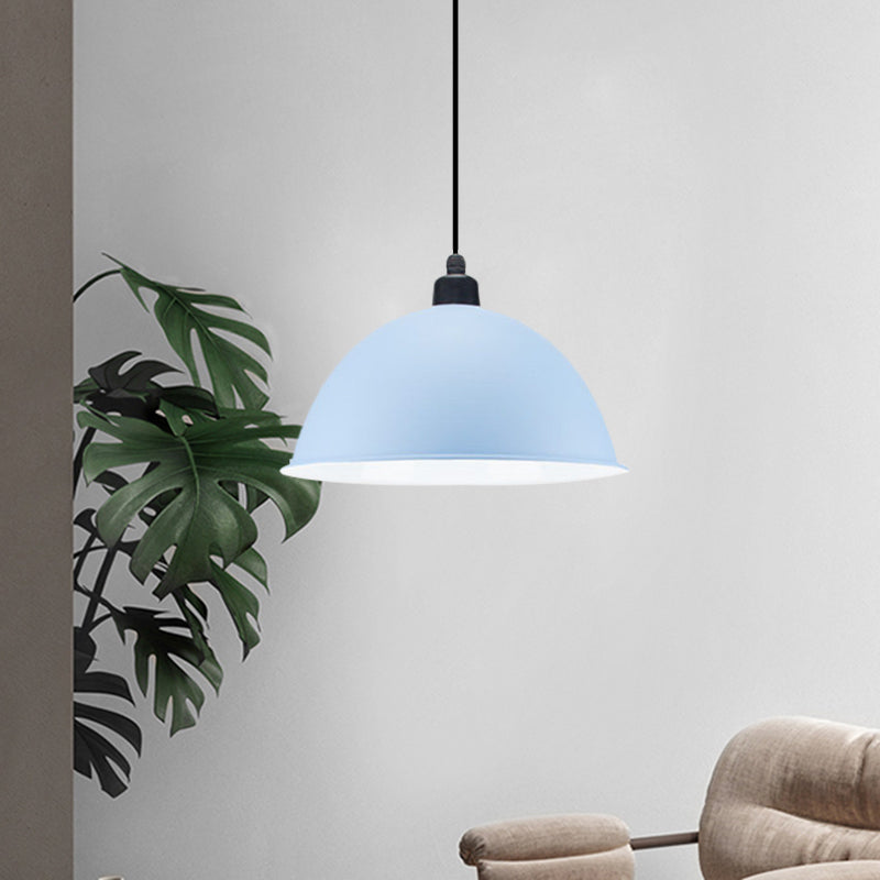Suspension en métal noir/gris à 1 ampoule avec abat-jour en forme de dôme industriel pour salle à manger, 12"/14" de largeur