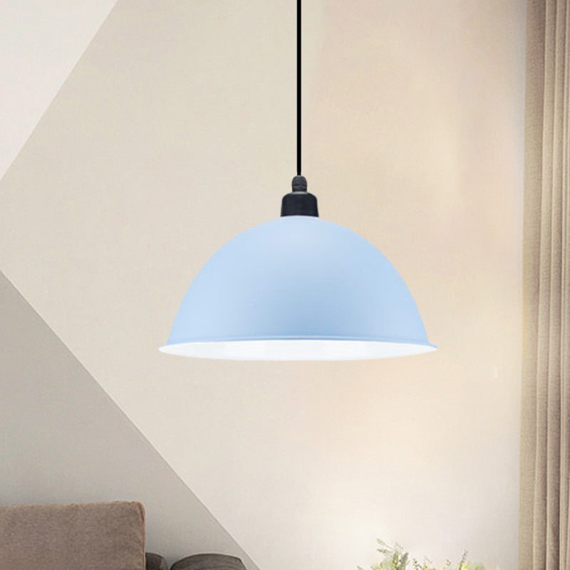 Suspension en métal noir/gris à 1 ampoule avec abat-jour en forme de dôme industriel pour salle à manger, 12"/14" de largeur