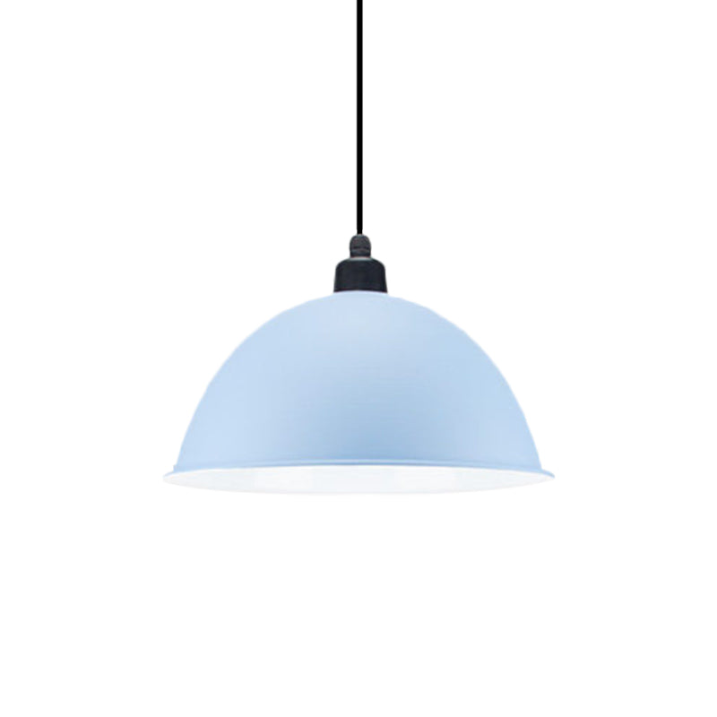 Suspension en métal noir/gris à 1 ampoule avec abat-jour en forme de dôme industriel pour salle à manger, 12"/14" de largeur