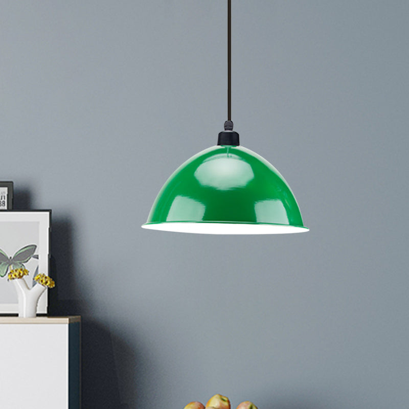 Suspension en métal noir/gris à 1 ampoule avec abat-jour en forme de dôme industriel pour salle à manger, 12"/14" de largeur