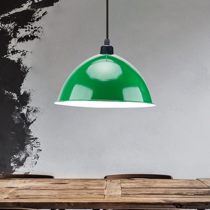Suspension en métal noir/gris à 1 ampoule avec abat-jour en forme de dôme industriel pour salle à manger, 12"/14" de largeur