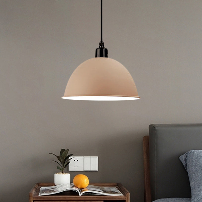 Suspension en métal noir/gris à 1 ampoule avec abat-jour en forme de dôme industriel pour salle à manger, 12"/14" de largeur