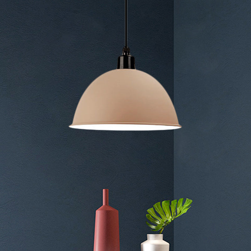 Suspension en métal noir/gris à 1 ampoule avec abat-jour en forme de dôme industriel pour salle à manger, 12"/14" de largeur