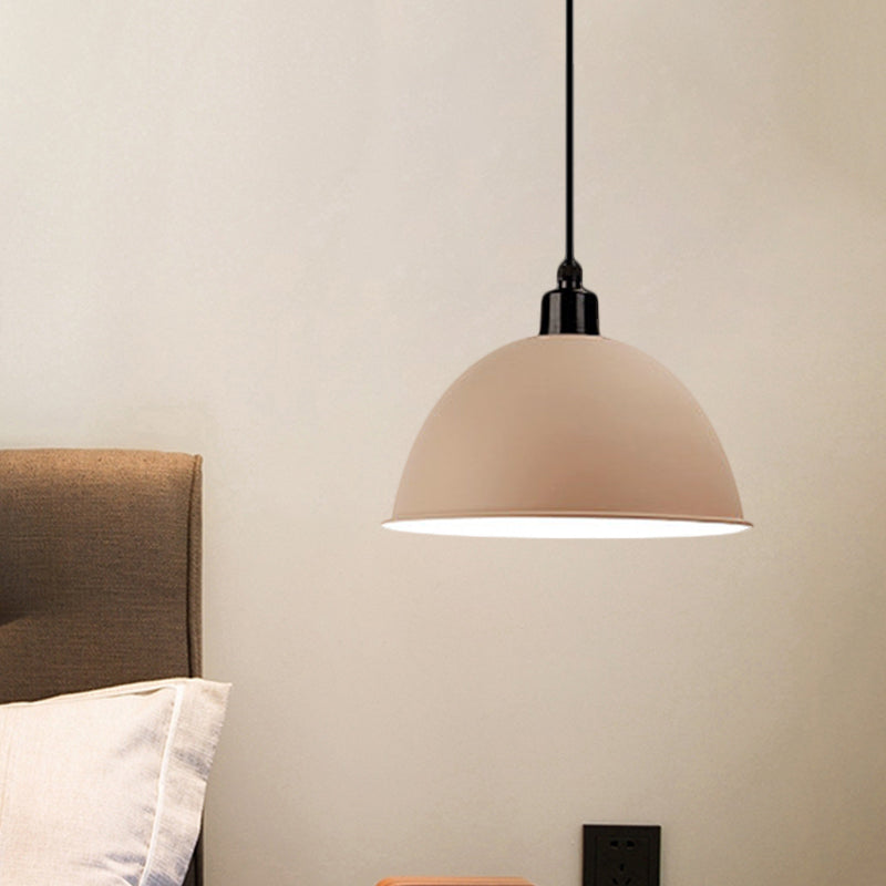 Suspension en métal noir/gris à 1 ampoule avec abat-jour en forme de dôme industriel pour salle à manger, 12"/14" de largeur