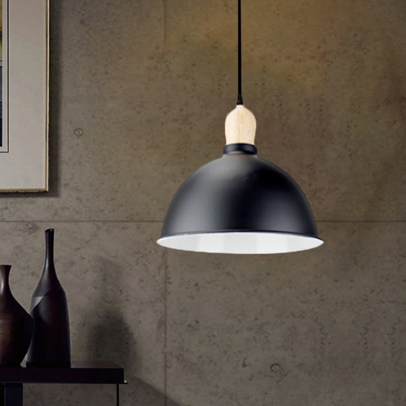 Retro Dome Shade Ceiling Pendant - Metallic Hanging Light with 1 Head for Dining Table, Black/White