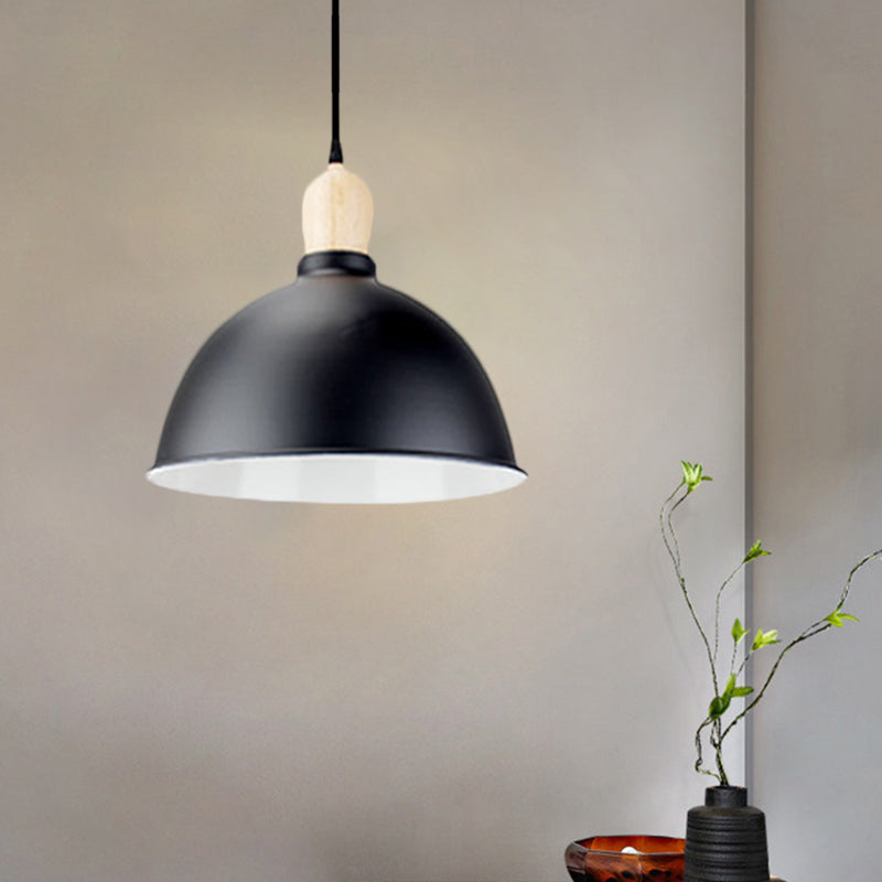 Retro Dome Shade Ceiling Pendant - Metallic Hanging Light with 1 Head for Dining Table, Black/White