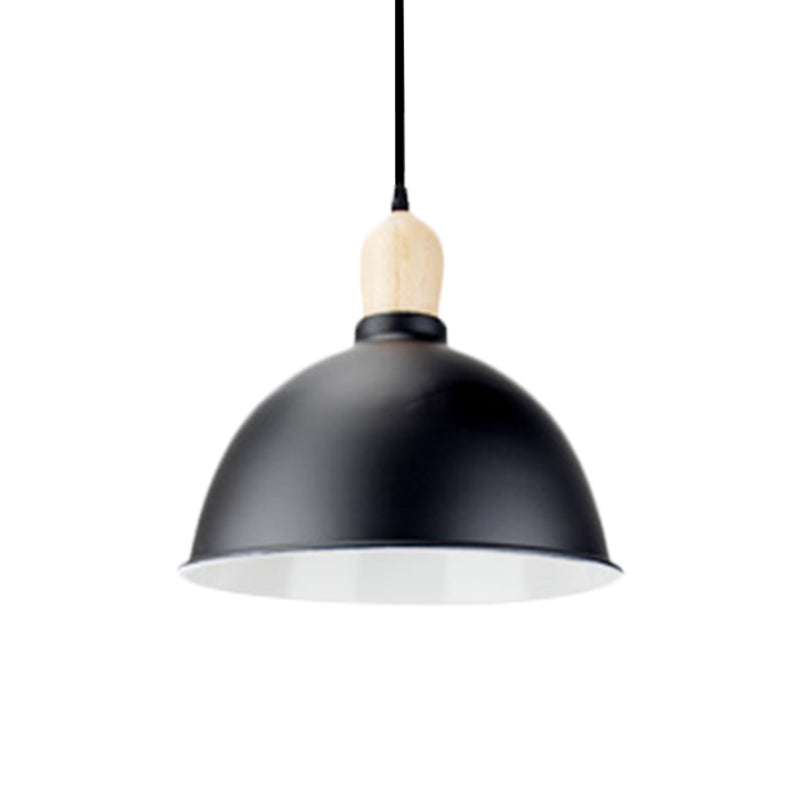 Retro Dome Shade Ceiling Pendant - Metallic Hanging Light with 1 Head for Dining Table, Black/White