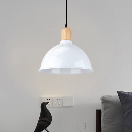 Retro Dome Shade Ceiling Pendant - Metallic Hanging Light with 1 Head for Dining Table, Black/White