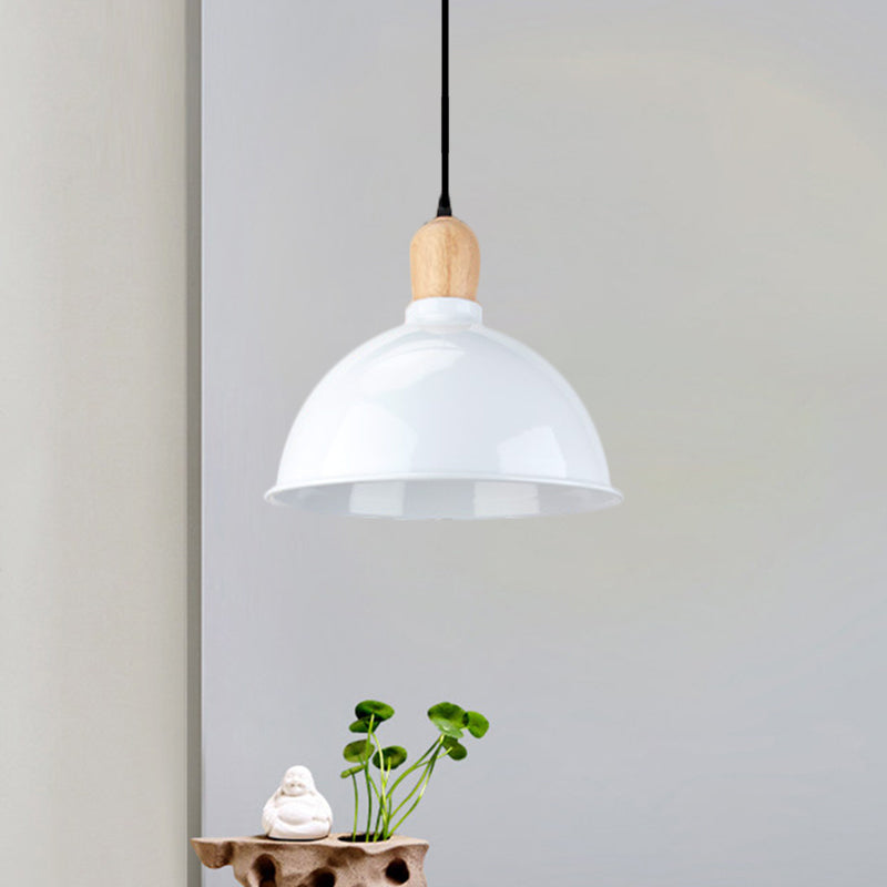 Retro Dome Shade Ceiling Pendant - Metallic Hanging Light with 1 Head for Dining Table, Black/White