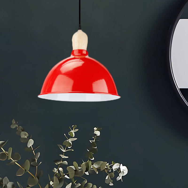 Retro Dome Shade Ceiling Pendant - Metallic Hanging Light with 1 Head for Dining Table, Black/White