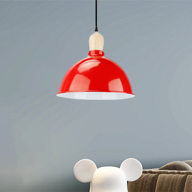 Retro Dome Shade Ceiling Pendant - Metallic Hanging Light with 1 Head for Dining Table, Black/White