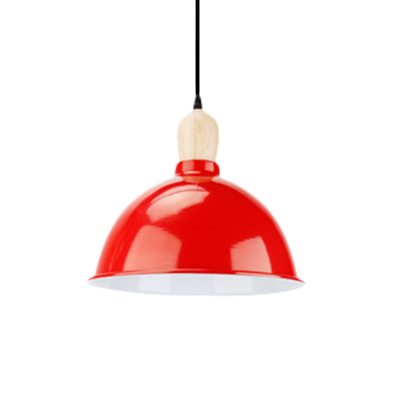 Retro Dome Shade Ceiling Pendant - Metallic Hanging Light with 1 Head for Dining Table, Black/White