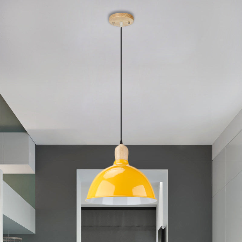 Retro Dome Shade Ceiling Pendant - Metallic Hanging Light with 1 Head for Dining Table, Black/White