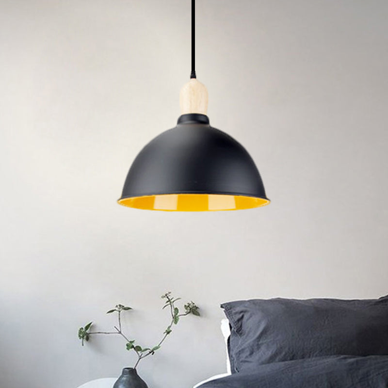 Retro Dome Shade Ceiling Pendant - Metallic Hanging Light with 1 Head for Dining Table, Black/White