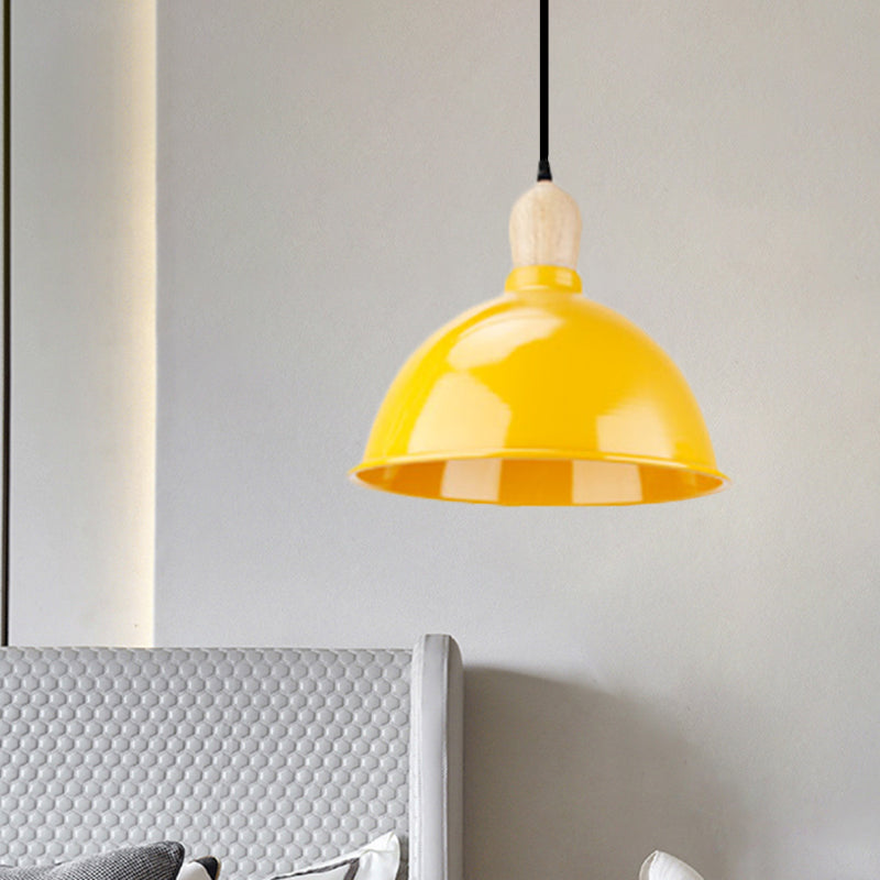 Retro Dome Shade Ceiling Pendant - Metallic Hanging Light with 1 Head for Dining Table, Black/White