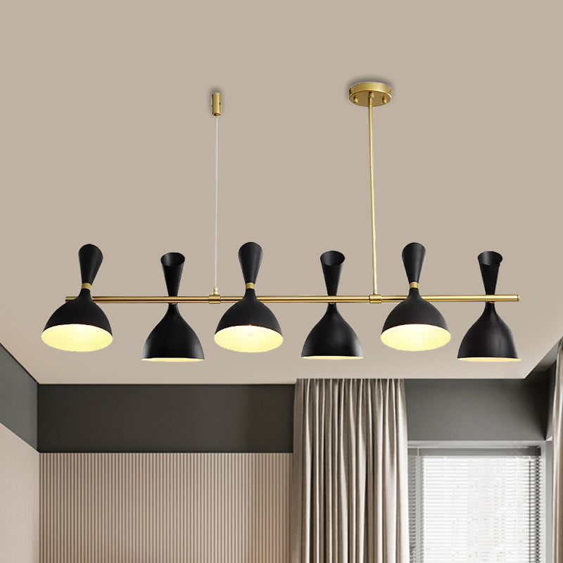 Nordic Hanging Chandelier - Metal Horn Shade Black/White 4/6 Lights For Dining Room Or Island