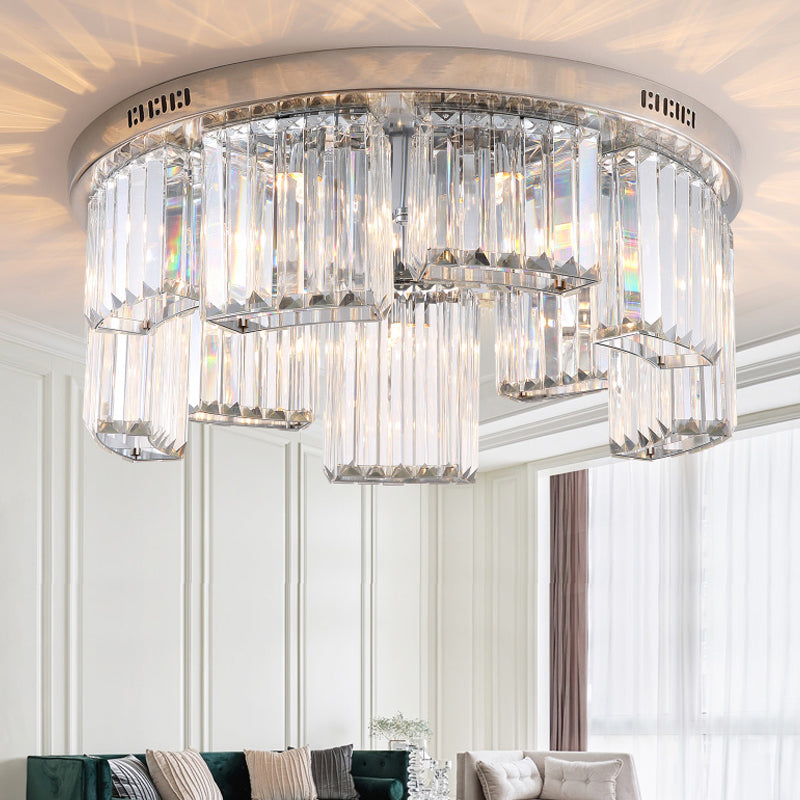 Contemporary Jagged Block Flush Mount Lamp - Clear Crystal Ceiling Light (18"/23.5" W, 6/9-Light) for Bedroom