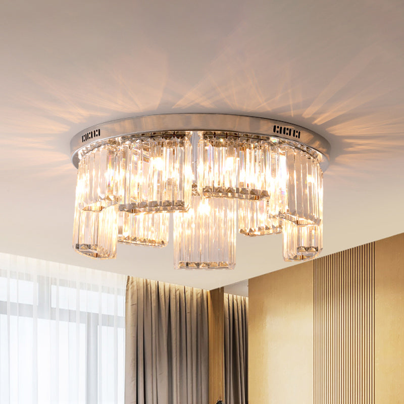 Contemporary Jagged Block Flush Mount Lamp - Clear Crystal Ceiling Light (18"/23.5" W, 6/9-Light) for Bedroom