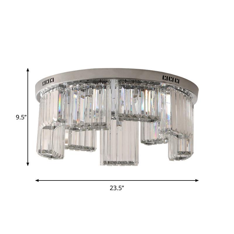 Contemporary Jagged Block Flush Mount Lamp - Clear Crystal Ceiling Light (18"/23.5" W, 6/9-Light) for Bedroom