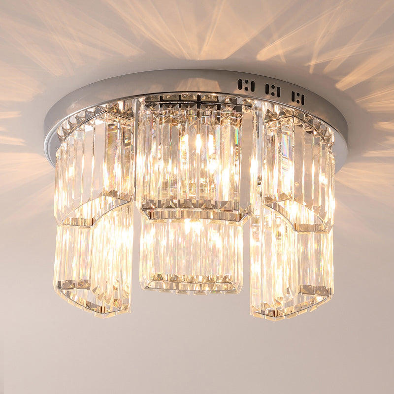 Contemporary Jagged Block Flush Mount Lamp - Clear Crystal Ceiling Light (18"/23.5" W, 6/9-Light) for Bedroom