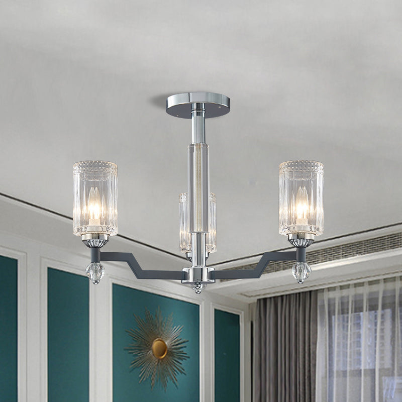 Modernist Crystal Semi Flush Ceiling Light - 3/6-Head Flush Mount in Chrome