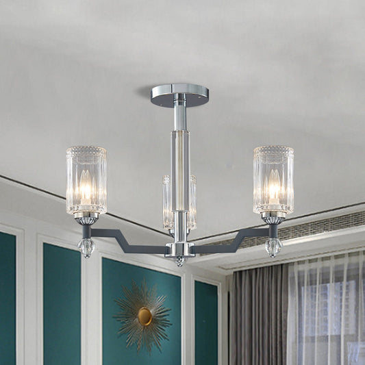 Modernist Crystal Semi Flush Ceiling Light - 3/6-Head Flush Mount in Chrome