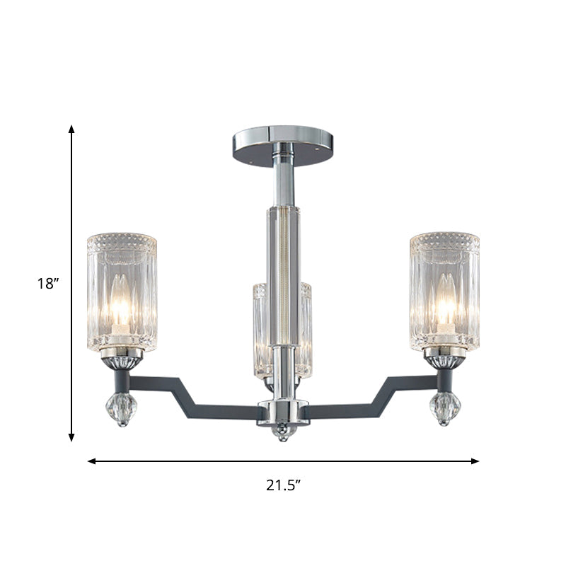 Modernist Crystal Semi Flush Ceiling Light - 3/6-Head Flush Mount in Chrome