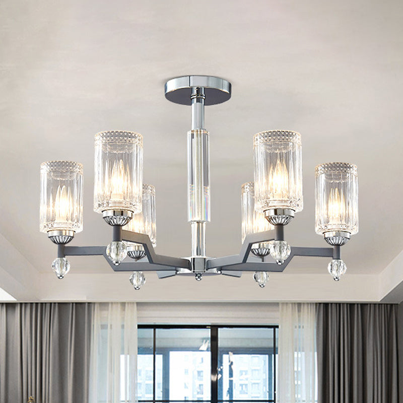 Modernist Crystal Semi Flush Ceiling Light - 3/6-Head Flush Mount in Chrome