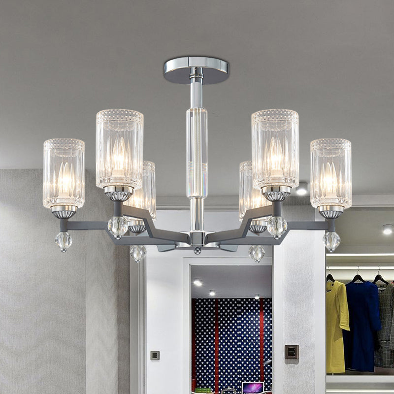 Modernist Crystal Semi Flush Ceiling Light - 3/6-Head Flush Mount in Chrome