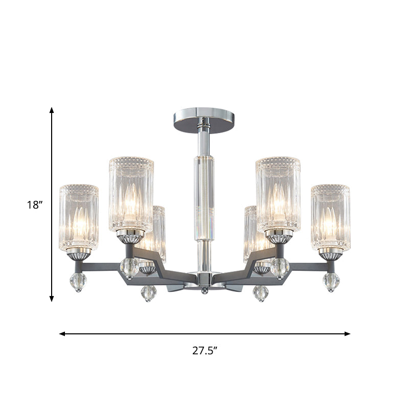Modernist Crystal Semi Flush Ceiling Light - 3/6-Head Flush Mount in Chrome
