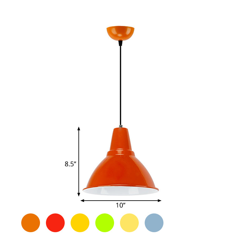 Industrial Dome Shade Metal Ceiling Fixture: Stylish Hanging Light In Red/Yellow - Perfect For
