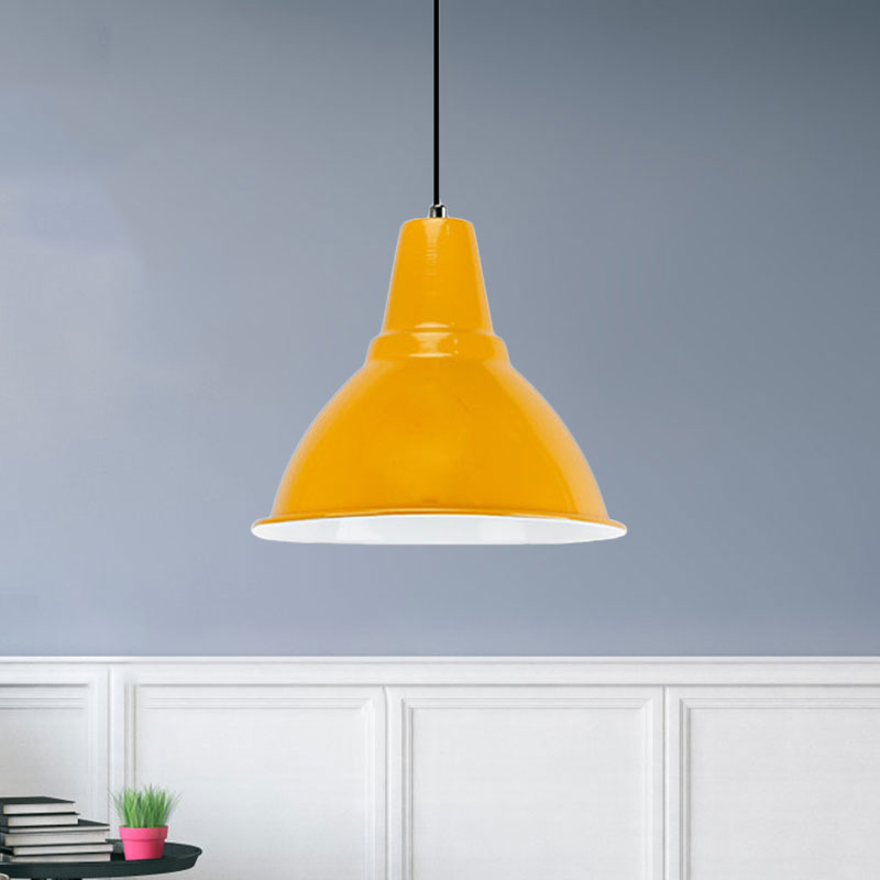 Industrial Dome Shade Metal Ceiling Fixture: Stylish Hanging Light In Red/Yellow - Perfect For