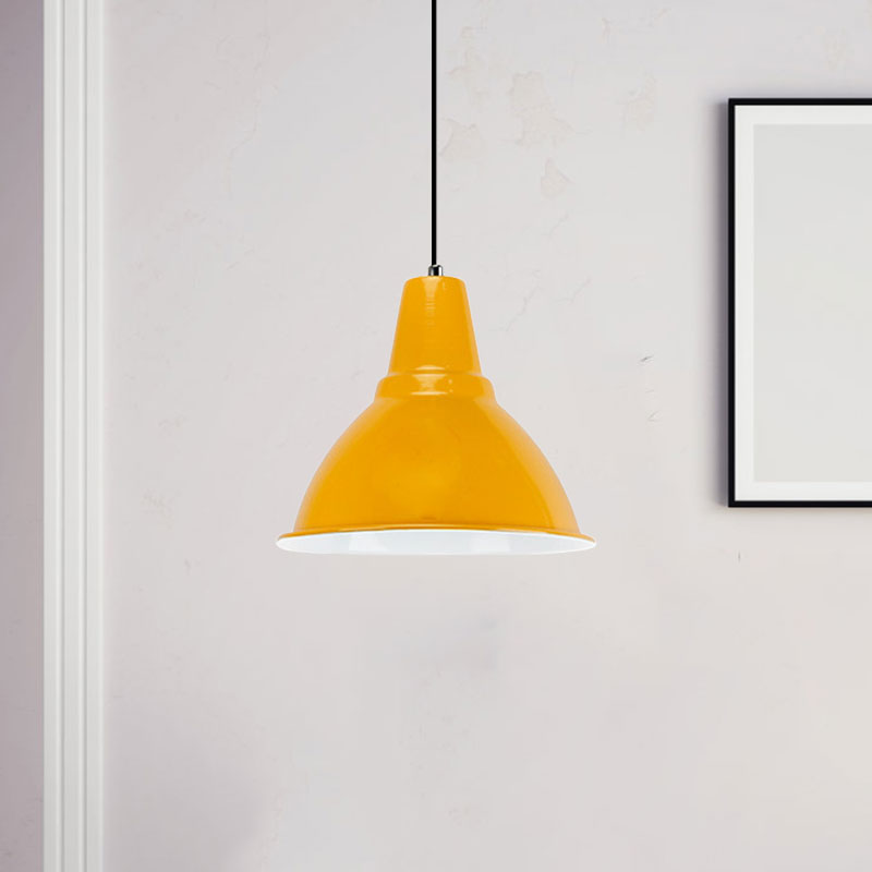 Industrial Dome Shade Metal Ceiling Fixture: Stylish Hanging Light In Red/Yellow - Perfect For