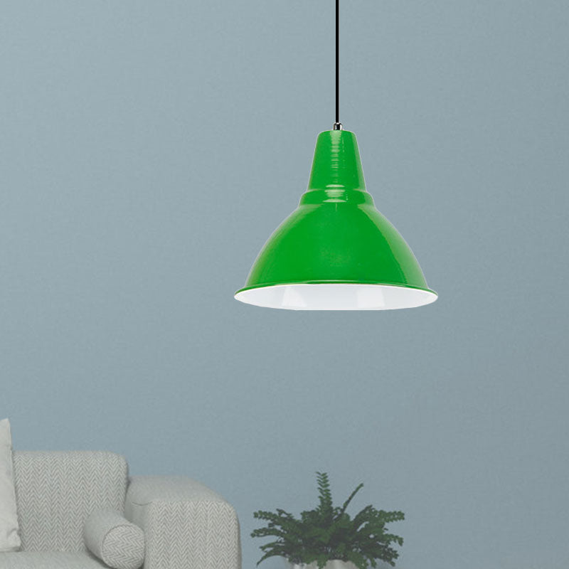 Industrial Dome Shade Metal Ceiling Fixture: Stylish Hanging Light In Red/Yellow - Perfect For