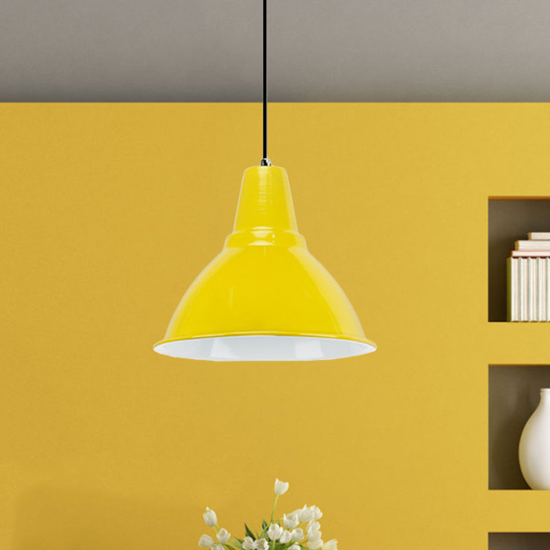 Industrial Dome Shade Metal Ceiling Fixture: Stylish Hanging Light In Red/Yellow - Perfect For