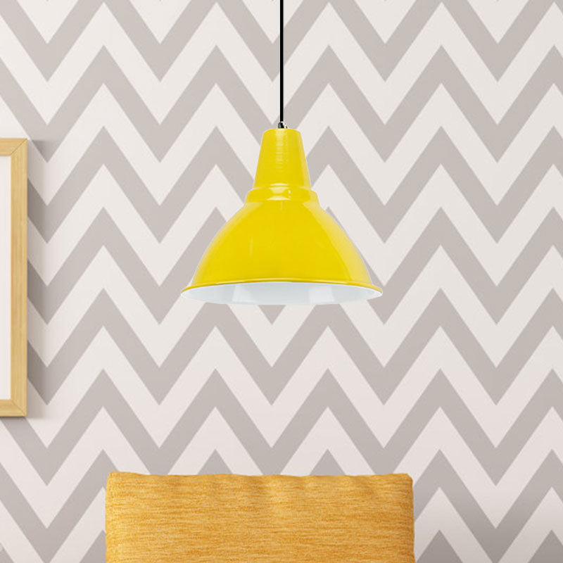 Industrial Dome Shade Metal Ceiling Fixture: Stylish Hanging Light In Red/Yellow - Perfect For