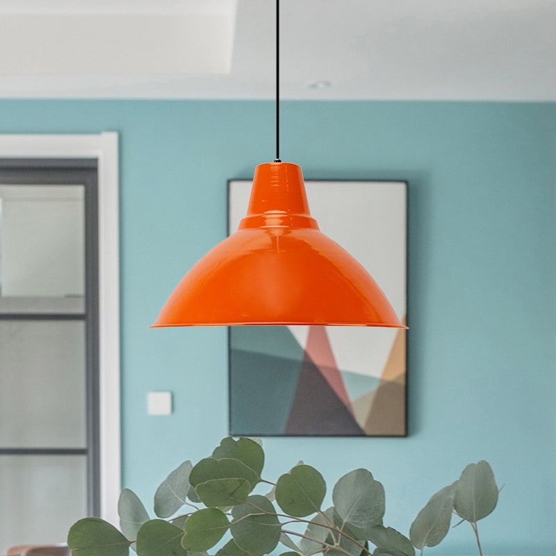 Industrial Metal Pendant Lamp - Bowl Shade Coffee Shop Ceiling Light (1-Light Red/Yellow) Orange
