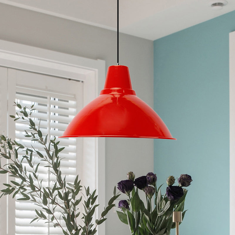 Industrial Metal Pendant Lamp - Bowl Shade Coffee Shop Ceiling Light (1-Light Red/Yellow) Red
