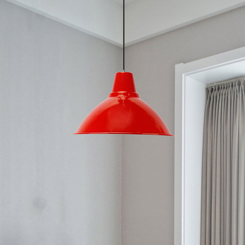 Industrial Metal Coffee Shop Ceiling Lamp - Bowl Shade Pendant Light (1 Light, Red/Yellow)