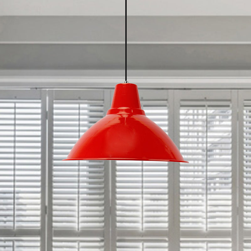 Industrial Metal Coffee Shop Ceiling Lamp - Bowl Shade Pendant Light (1 Light, Red/Yellow)