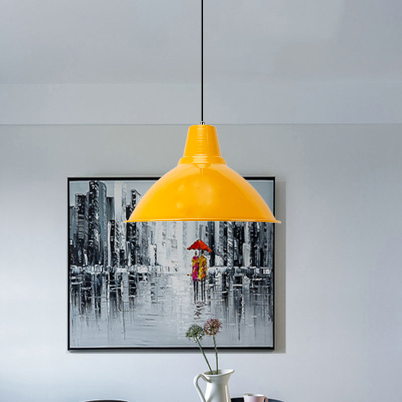 Industrial Metal Pendant Lamp - Bowl Shade Coffee Shop Ceiling Light (1-Light Red/Yellow)
