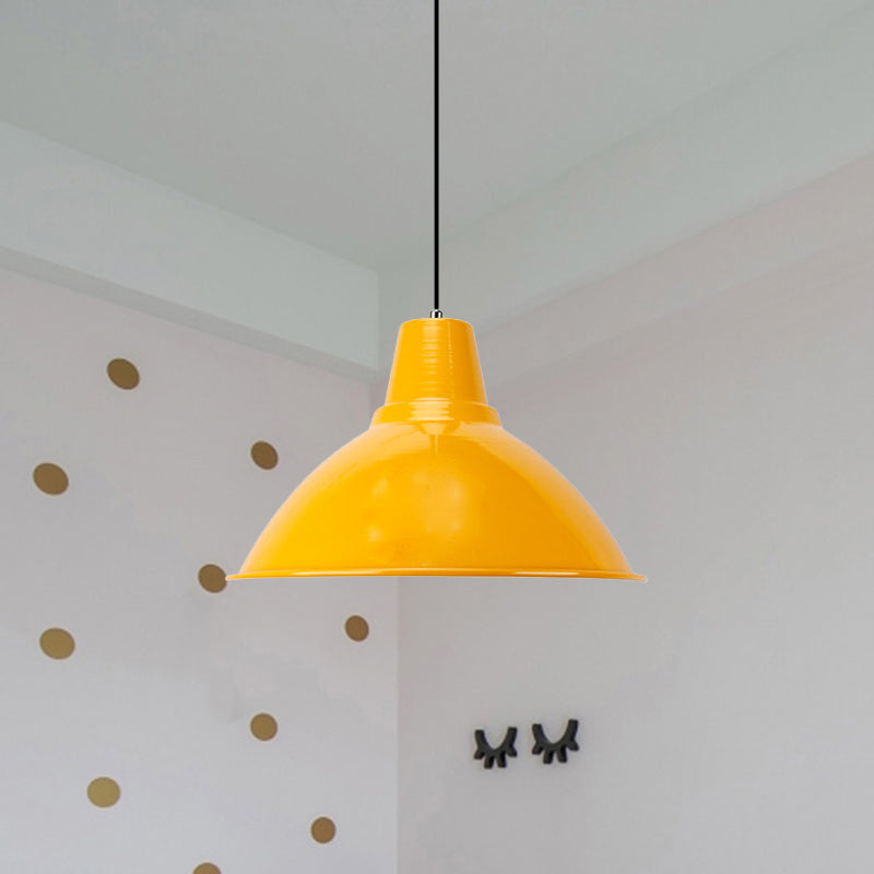 Industrial Metal Pendant Lamp - Bowl Shade Coffee Shop Ceiling Light (1-Light Red/Yellow)