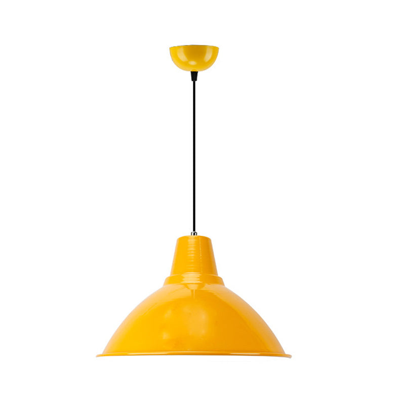 Industrial Metal Pendant Lamp - Bowl Shade Coffee Shop Ceiling Light (1-Light Red/Yellow)