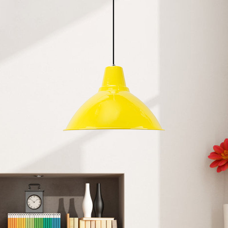 Industrial Metal Coffee Shop Ceiling Lamp - Bowl Shade Pendant Light (1 Light, Red/Yellow)