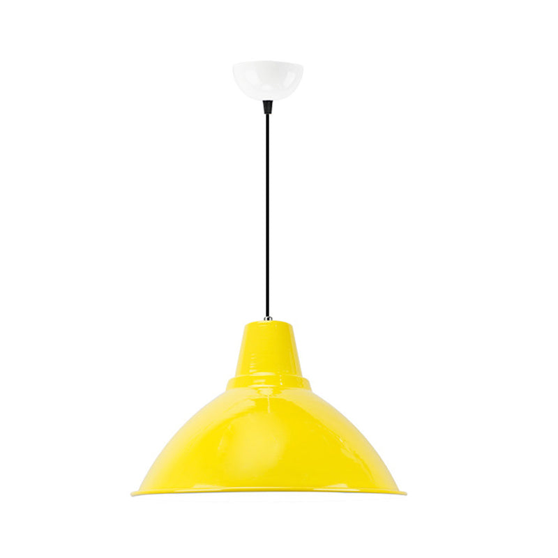 Industrial Metal Pendant Lamp - Bowl Shade Coffee Shop Ceiling Light (1-Light Red/Yellow)