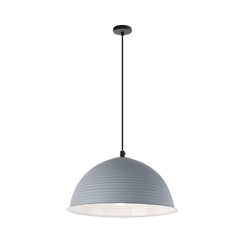 Lampe suspendue industrielle grise/jaune avec abat-jour en forme de dôme côtelé - 1 lampe, 12"/16" de large - Plafonnier d'intérieur en métal