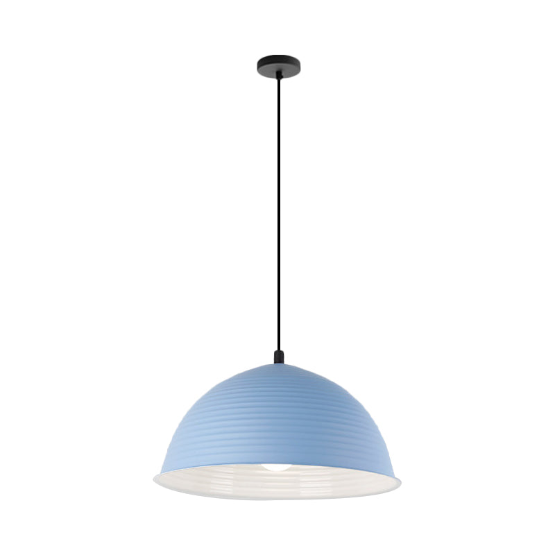 Lampe suspendue industrielle grise/jaune avec abat-jour en forme de dôme côtelé - 1 lampe, 12"/16" de large - Plafonnier d'intérieur en métal