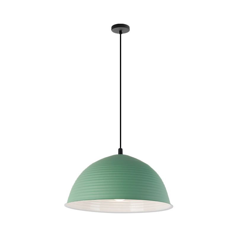 Lampe suspendue industrielle grise/jaune avec abat-jour en forme de dôme côtelé - 1 lampe, 12"/16" de large - Plafonnier d'intérieur en métal
