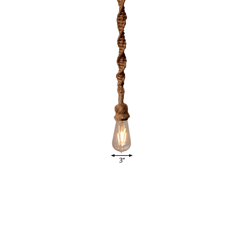 Minimalist Exposed Bulb Rope Pendant Light in Brown for Bar - 1/3 Head Hanging Lamp