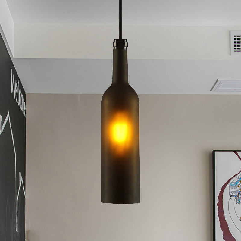 Vintage Industrial Hanging Pendant Light with Wine Bottle Shade - Glass Brown/Blue, 1 Light
